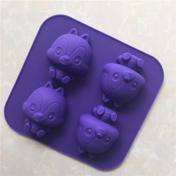 

wholesale- xibao 4 cavity the chipmunks squirrel mini pudding jelly silicone bakeware cake decorating silicone nonstick mould