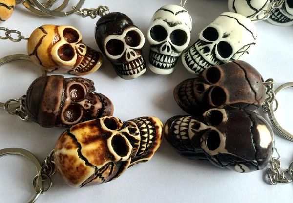

12 pcs male punk shape key chain skull shaped personal keychain, Slivery;golden