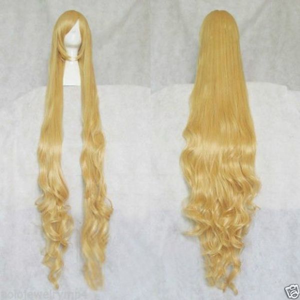 

new fashion picture wig >fashion golden blonde curly hair long wigs cosplay wavy wigs 150cm, Black