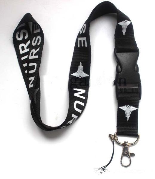 

new 10pcs popular logo nurse black neck lanyards for keys wholesale mobile phone neck straps