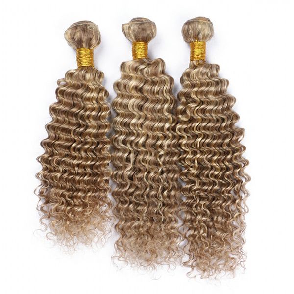 

piano color brazilian virgin human hair weaves extensions deep wave 3pcs #8/613 mix piano color human hair bundles 10-30" double wefts, Black