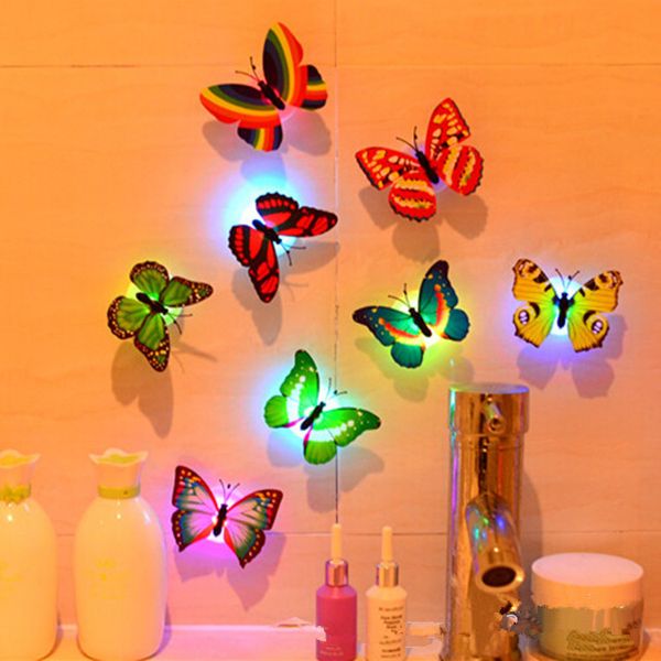 

wholesale- colorful luminous butterfly led night light wedding decorative lamp stickers children small gifts toys game battery operated