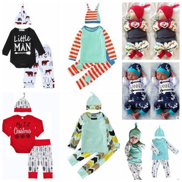 

baby clothes christmas kids deer print suits xmas ins outfits ins letter romper pants hats clothing sets cotton jumpsuit caps trousers 3309, White