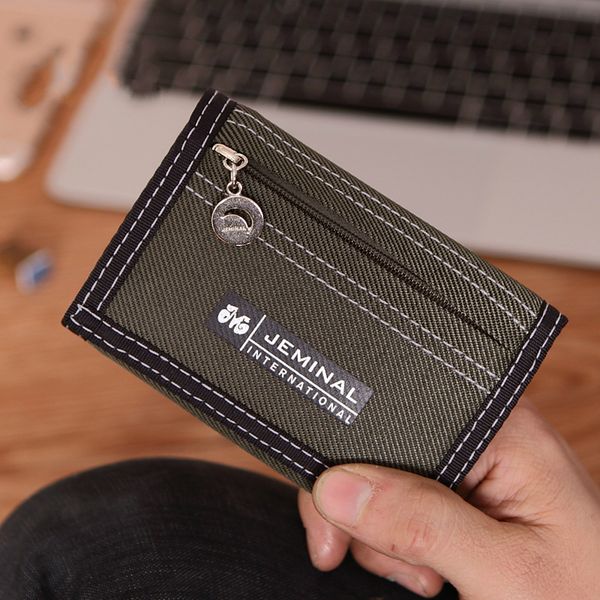 

20 pcs casual men canvas wallets with coin zipper short purse for credit card boy student 3 fold purse carteira, Red;black