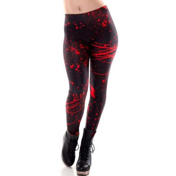 

spring and summer women's leggings elastic slim was thin digital printing blood stained pants feet lw003 womens legging, Black