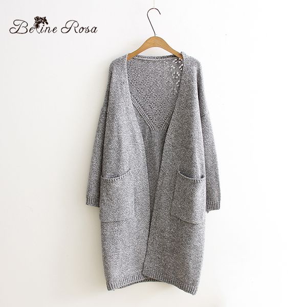 

wholesale-belinerosa women's plus size sweater autumn light gray hollow knitting casual cardigans for women fit l~4xl gt0010, White;black
