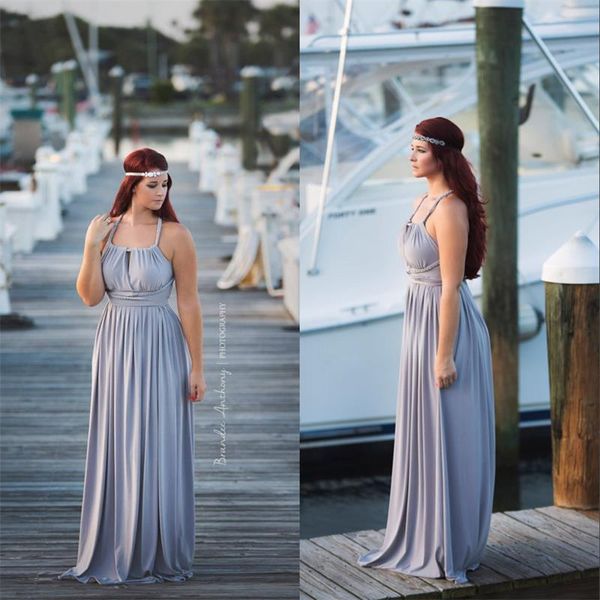 

boho плетенки шифона платье невесты 2019 светло-серый bridal party формальное maxi богемское backless плиссированные страна невесты платья д, White;pink