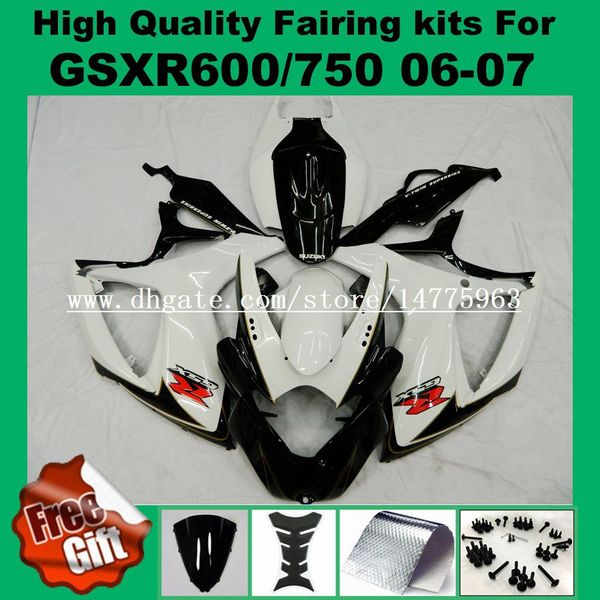

белый черный обтекатель для suzuki gsxr600 gsxr750 06 07 k6 k7 gsx-r600 gsx-r750 2006 2007 gsxr 600 750 06 07 обтекатели комплект +9gifts