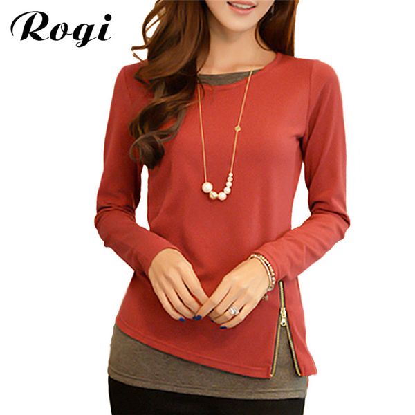 

wholesale- rogi camiseta mujer 2017 women long sleeve side zipper t-shirt fashion brand tee shirt femme basic t shirts clothings, White