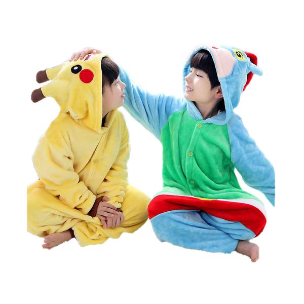 

cute kids one-piece pajamas cartoon anime cosplay thick sleepwear for 3-10yrs chilren boys girls onesie pajamas night clothes, Blue;red