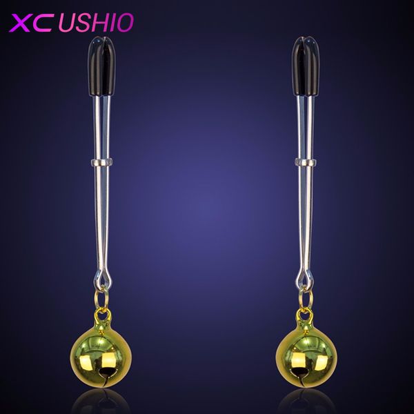 

1pc flirting chain bell nipple game novelty clamps golden clips erotic breast for couples metal toys 0701 wfeli