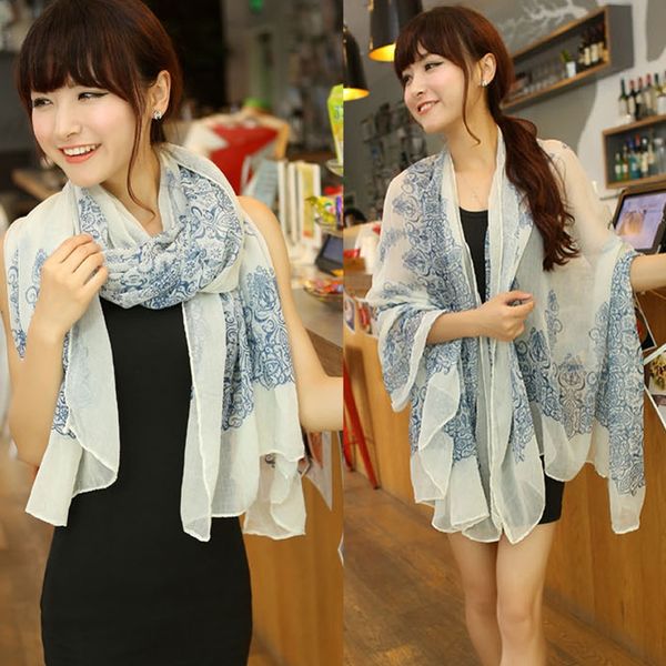 

wholesale- 2015 vintage women fashion pretty long soft chiffon scarf wrap shawl stole scarves, Blue;gray