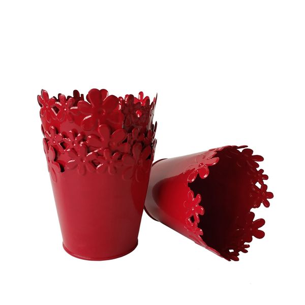 

d9.5xh10cm red color small metal vase tin box iron craft flower pot home decoration
