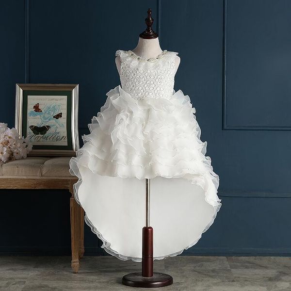 

new real flower girl dresses with train princess party pageant communion dress for wedding little girls kids/children dress, White;blue