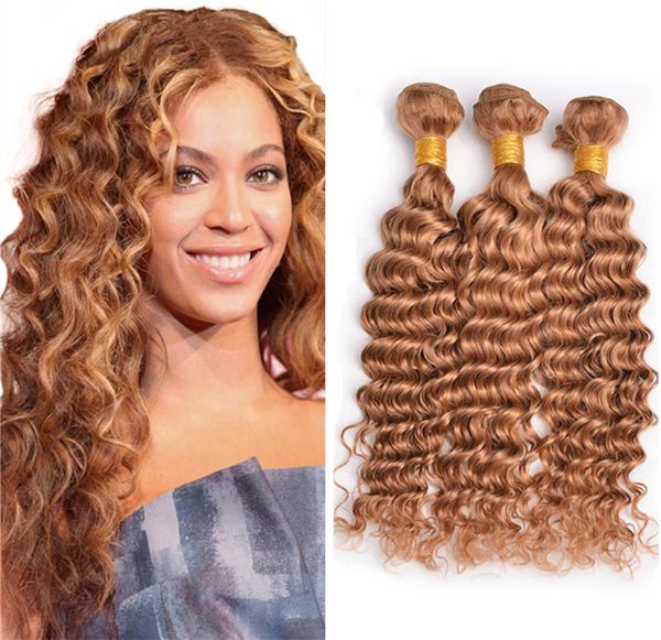 Honey Blonde Indian Deep Wave Virgin Hair 3 Bundles 27 Strawberry Blonde Human Hair Extensions Deep Curly Blonde Hair Weaves Weaved In Hair