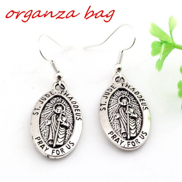 

Hot ! 24 pair Antique silver ST. JUDE THADDEUS Jesus Oval Medal Charms Earrings With Fish hook Ear Wire 16 X 45mm