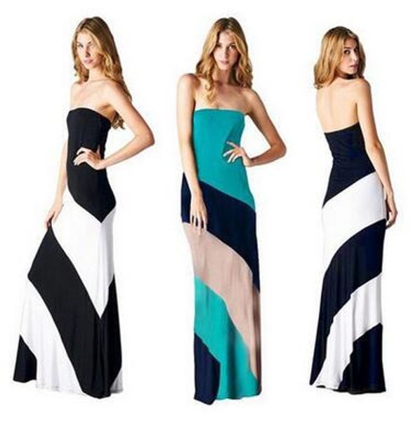 

women spring summer casual crop neck long maxi dress sleeveless slash neck bodystripe print long dress ns, Black;gray