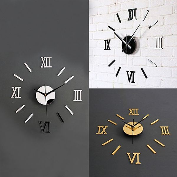 

3d acrylic mirror surface roman numerals wall clock stickers home diy decor