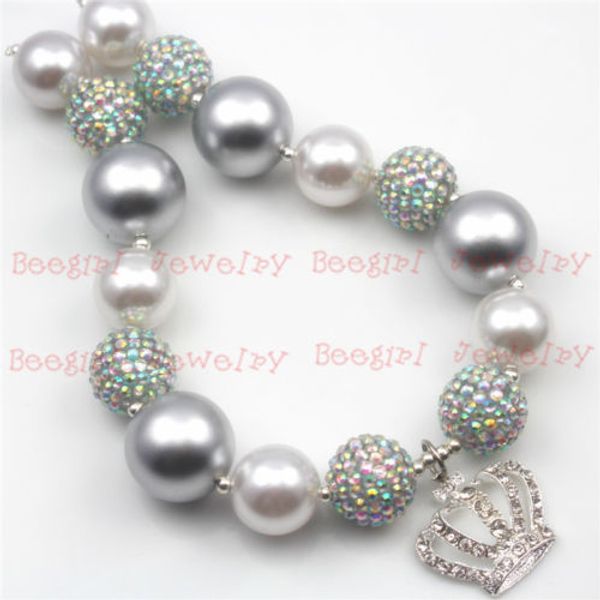 

silver crown silver resin stone big beads chunky girl statement necklacecb647