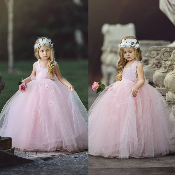 

pink flower girls' dresses for wedding ball gown tutu boho kids formal wear sleeveless long beach girl' pageant gowns, White;blue