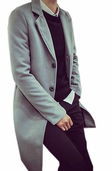 

wholesale- arrive guide men's leisure sliod thicken long pea coat, Black