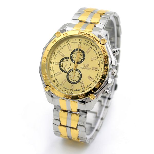 

fashion men alloy wristwatches steel analog quartz watches orlando man three six-pin dress watch business wristwatch relojes gold silver wat, Slivery;brown