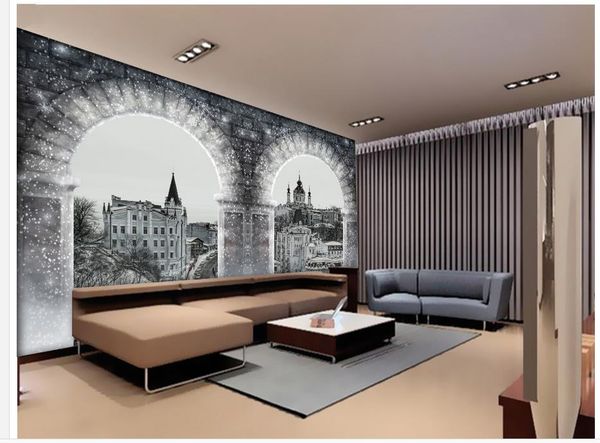 

european arches outside the ancient architecture of paris snow mural 3d wallpaper 3d wall papers for tv backdrop