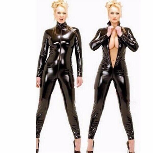 

wholesale- new black catwomen jumpsuit pvc spandex latex catsuit costumes for women body suits fetish leather bodysuits plus size xxl, Black;white
