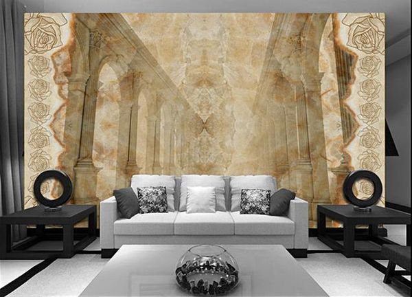 

european romantic marble roman pole tv wall background wall painting
