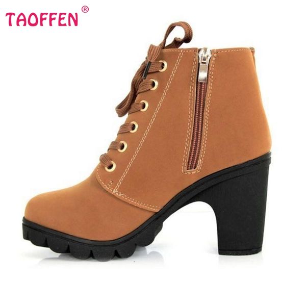 

wholesale-autumn winter women ankle boots high heels lace up buckle platforms new fashion women shoes female botas shoes size 35-40, Black