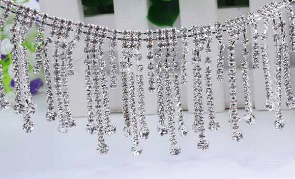 

Бесплатная доставка 5 см ширина 1 ярд/лот Кристалл rhinestone кисточкой ясно цепи аппли