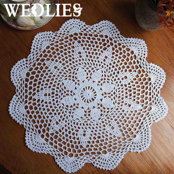 Tablo Dekoratif Gadget'larını Yemek Toptan 37cm Yuvarlak Dantel El dantel Doily Placemat Vintage Çiçek Coasters Ev Coffee Shop