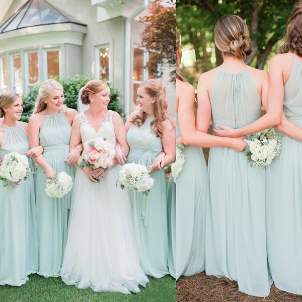 

элегантные платья невесты sage green шифон ruffles длинные длина пола открыть назад boho страна свадьба фрейлины платье платья формальные, White;pink