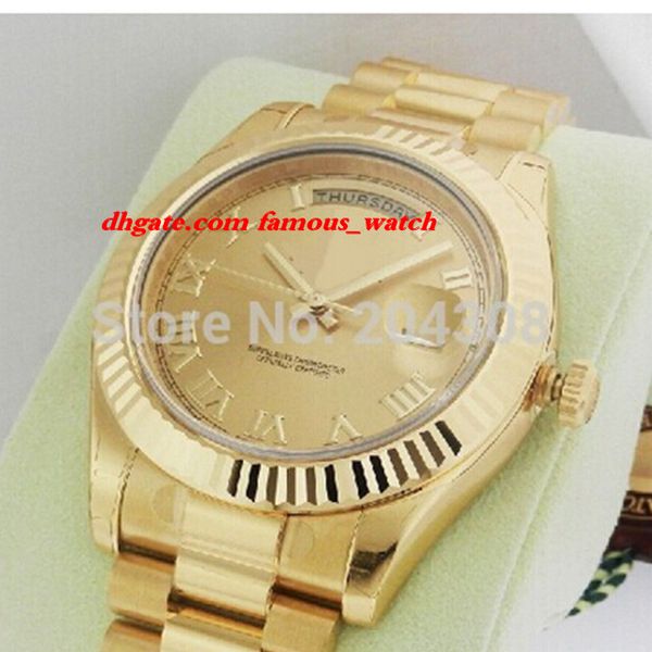 

new fashion new yellow gold ii 41mm 218238 champagne roman dial automatic mens sports watch men's wrist watches, Slivery;brown