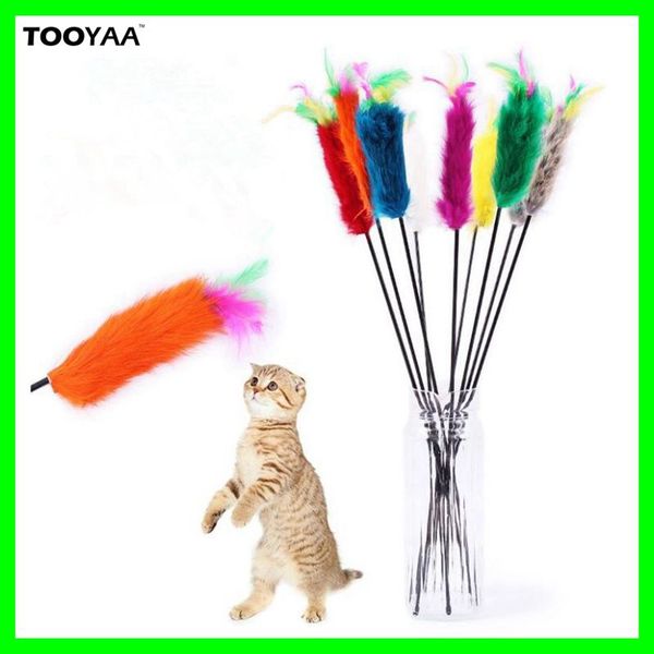 

rabbit furs pet cat toys cat teaser wandtoys pet dog cat feather playing toys with bell elasastic products supplier