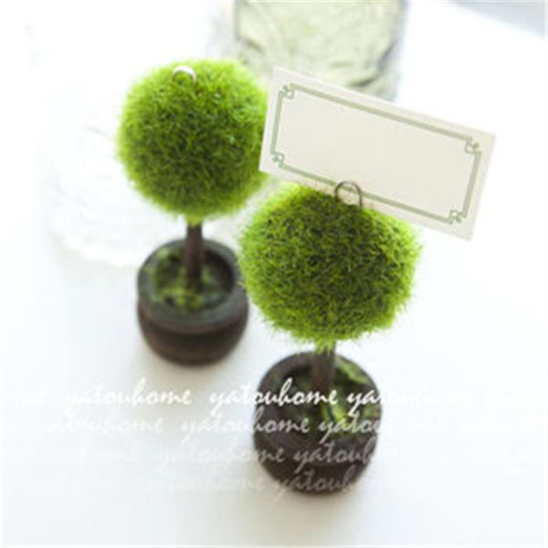 Spedizione gratuita 12pcs Green Topiary Place Card Holder Bomboniere Portafoto / Clip Evento Bomboniera Anniversario Decorazioni per la tavola Idea di compleanno