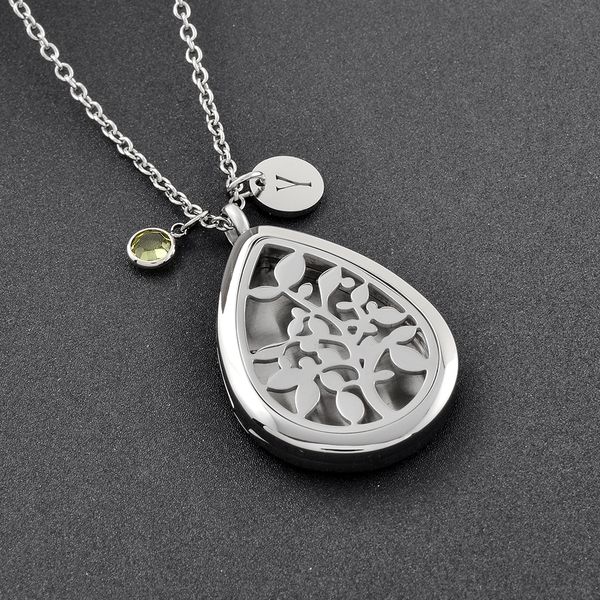 

ijpd0025 water drop stainless steel essential oil diffuser locket aromatherapy leaf engraved pendant necklace, Golden;silver