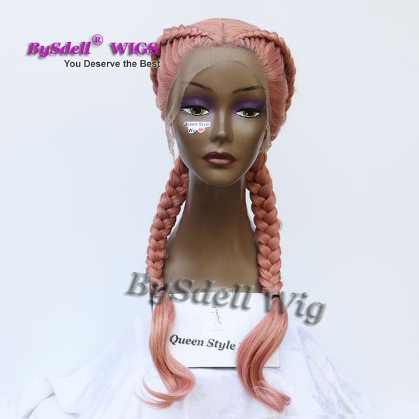 Double Fat Braids Hairstyle Wig Synthetic Pestal Ash Smoke Pink