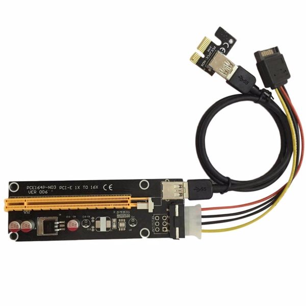 Freeshipping 5 pcs PCI-E PCI Express 1X T16X Riser Cartão USB 3.0 Cabo SATA para 4Pin IDE Cord Molex Power para Miner Miner