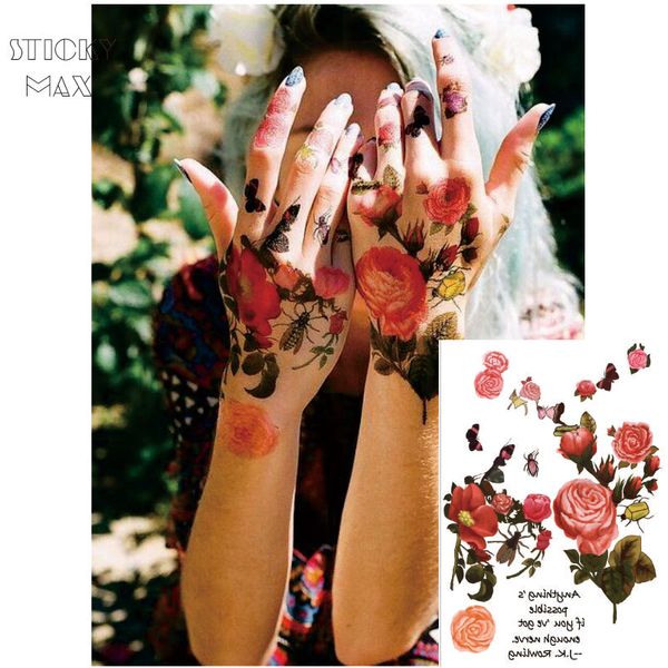 W06 Nature Pink Red Rose And Camellia Flower Henna Tattoo With Bees J K Rowling Quote Design Body Paint Tattoos Canada 2019 From Himalayastore CAD W06 Nature Pink Red Rose And Camellia Flower Henna Tattoo With Bees J K Rowling Quote Design Body Paint Tattoos Canada 2019 From Himalayastore CAD