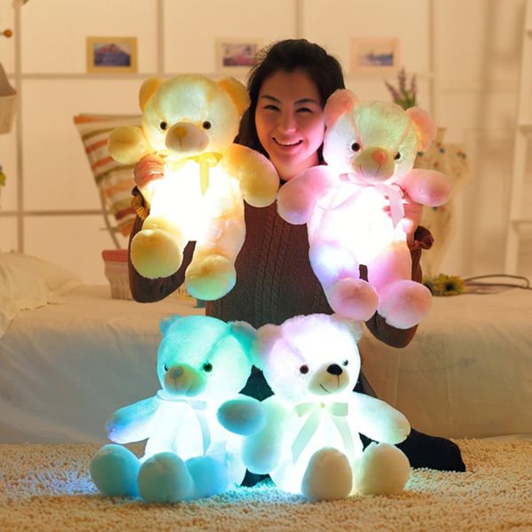 

wholesale- 50cm kawaii light up led inductive teddy bear stuffed animals plush toy colorful glowing teddy bear christmas gift for kids toys