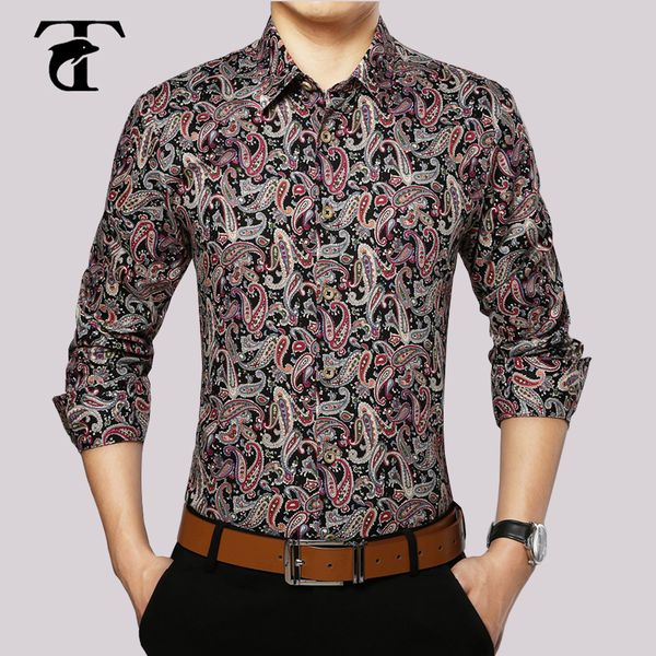 

wholesale- 2017 long sleeve floral men shirt cotton fashion turn-down collar button mens clothing vintage print mens dress shirts, White;black