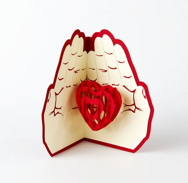 Partyzubehör, 10 x 15 cm, kreative 3D-Grußkarte, individuelle Valentinstag-Alles Gute zum Geburtstagskarten-Einladung mit Umschlag, rotes Herz auf der Hand