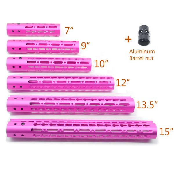 7 '' 9 '' 10 '' 12 '' 13.5 '' 15 '' Rosa Anodizado Free Float Keymod Handguard Rail Mount Sistema de Alumínio Ultraleve NUt