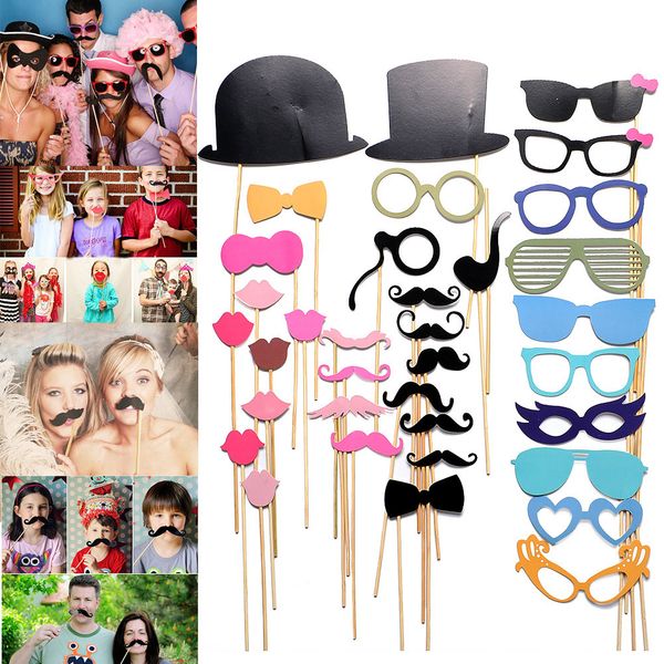 

wholesale- 36pcs/lot 36pcs party decoration new diy face masks p gatsby props mustache on a stick birthday xmas favor gift casamento