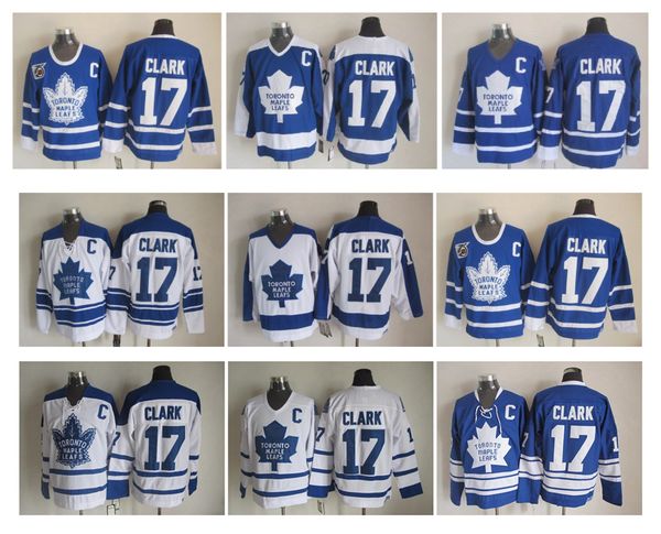 

retro 17 wendel clark jersey white blue vintage toronto maple ccm authentic stitched ice hockey jerseys mix order, Black;red
