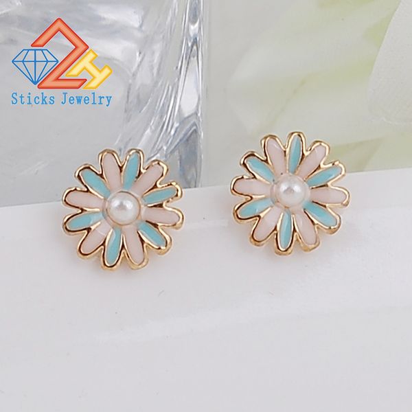 

wedding jewelry women earrings jewelry pearl flower elements kc gold enamel flower earrings, Golden;silver
