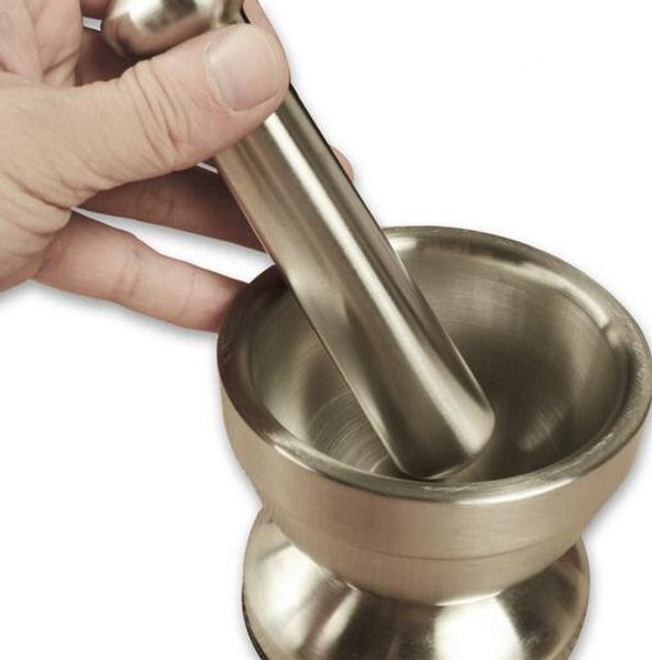 

home double stainless steel garlic press grinder mortar salt pestle pedestal bowl pot for pepper chillies dried foods herb mills