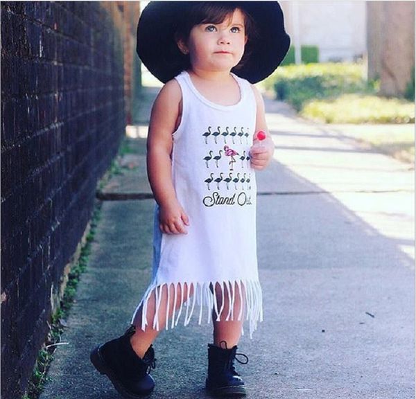

2021 summer girl clothing new one generation girl cotton vest swan letter printing tassels dress, Red;yellow