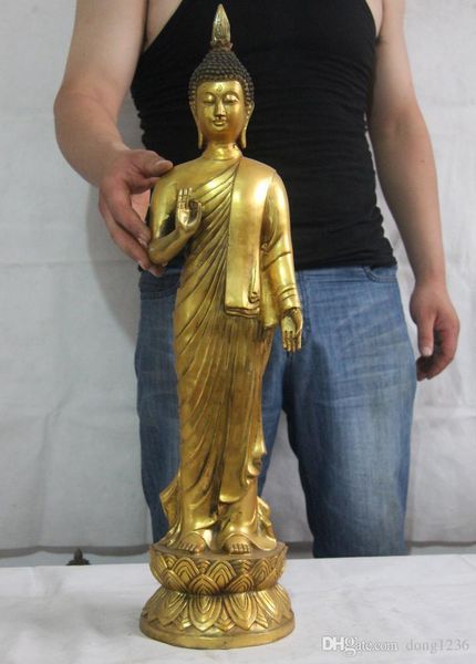 27 Buddismo tailandese Sakyamuni in rame e bronzo dorato Shakyamuni stand statua di buddha